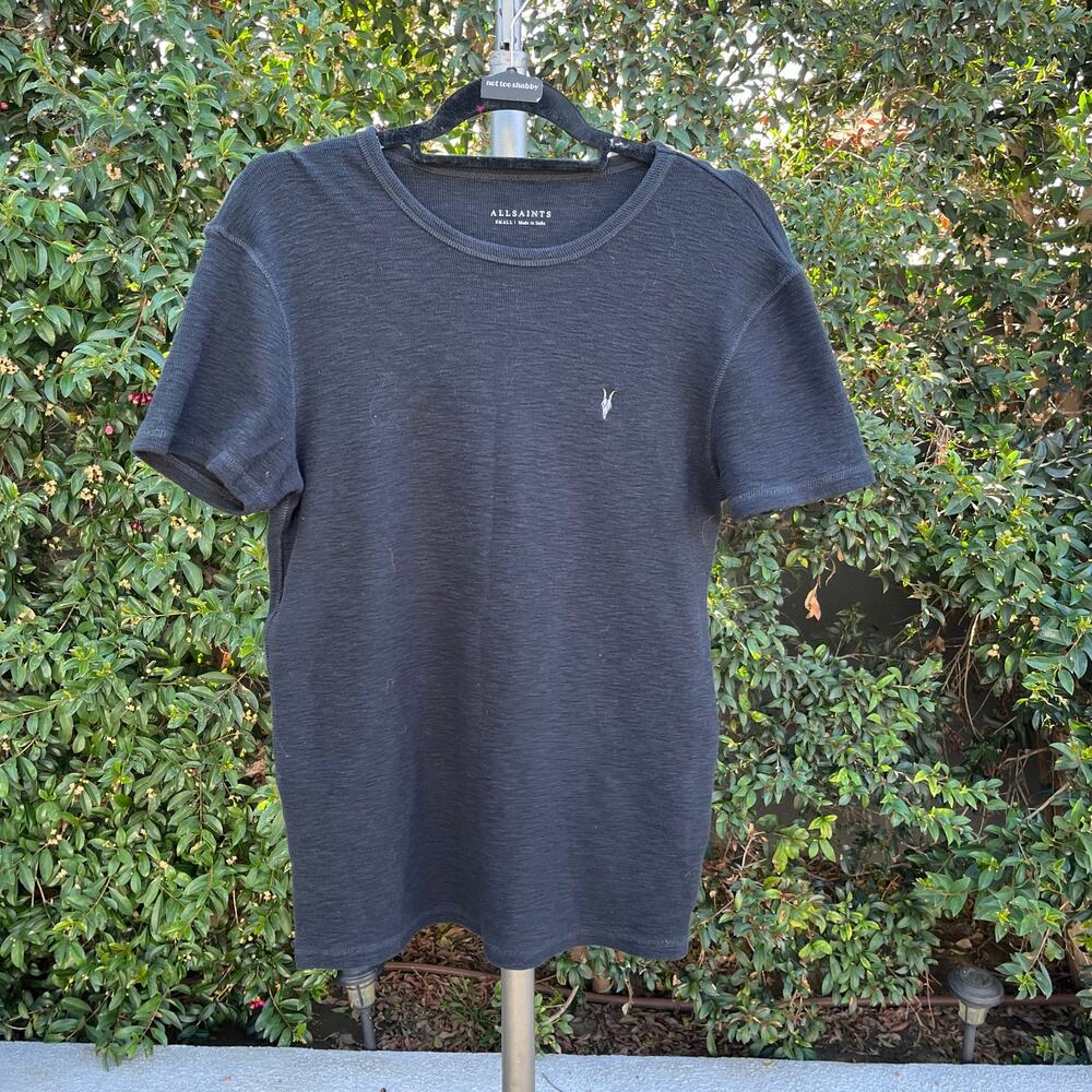AllSaints Men’s Small Black Ramskull Logo Jersey Knit Crewneck Top
